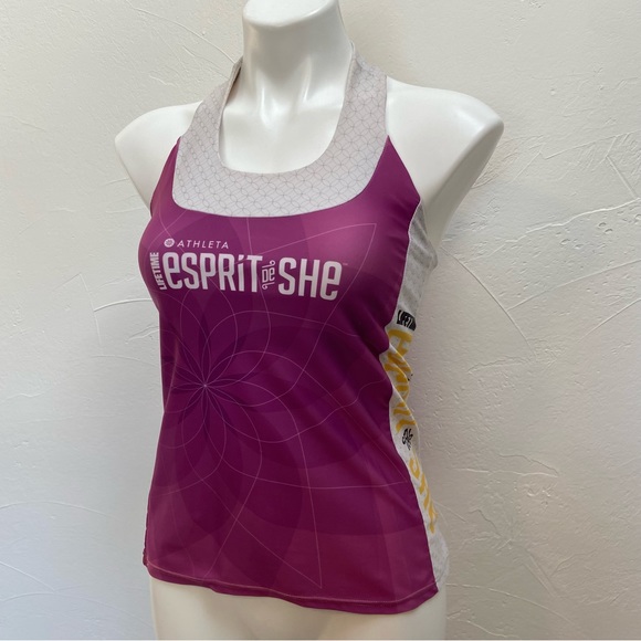 MOXIE CYCLING LIFETIME ATHLETA ESPRIT DE SHE PURPLE WHITE ATHLETIC TANK TOP - Picture 3 of 16